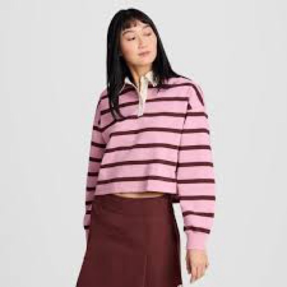 Champion Pink Long Sleeve Striped Rugby Top - Picture 1 of 5